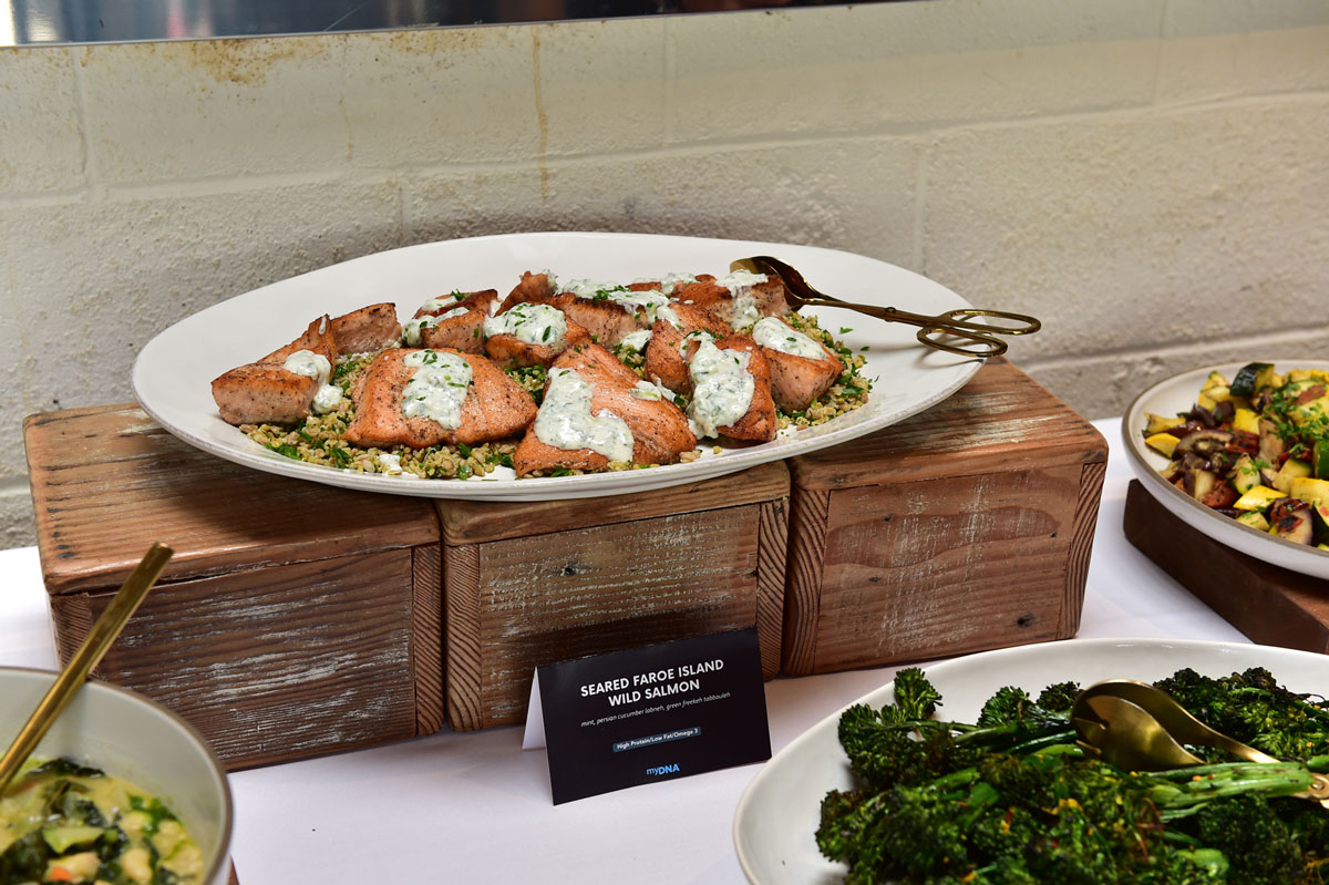 A plate of seared Faroe Island Wild Salmon from lunch at the myDNA US Launch