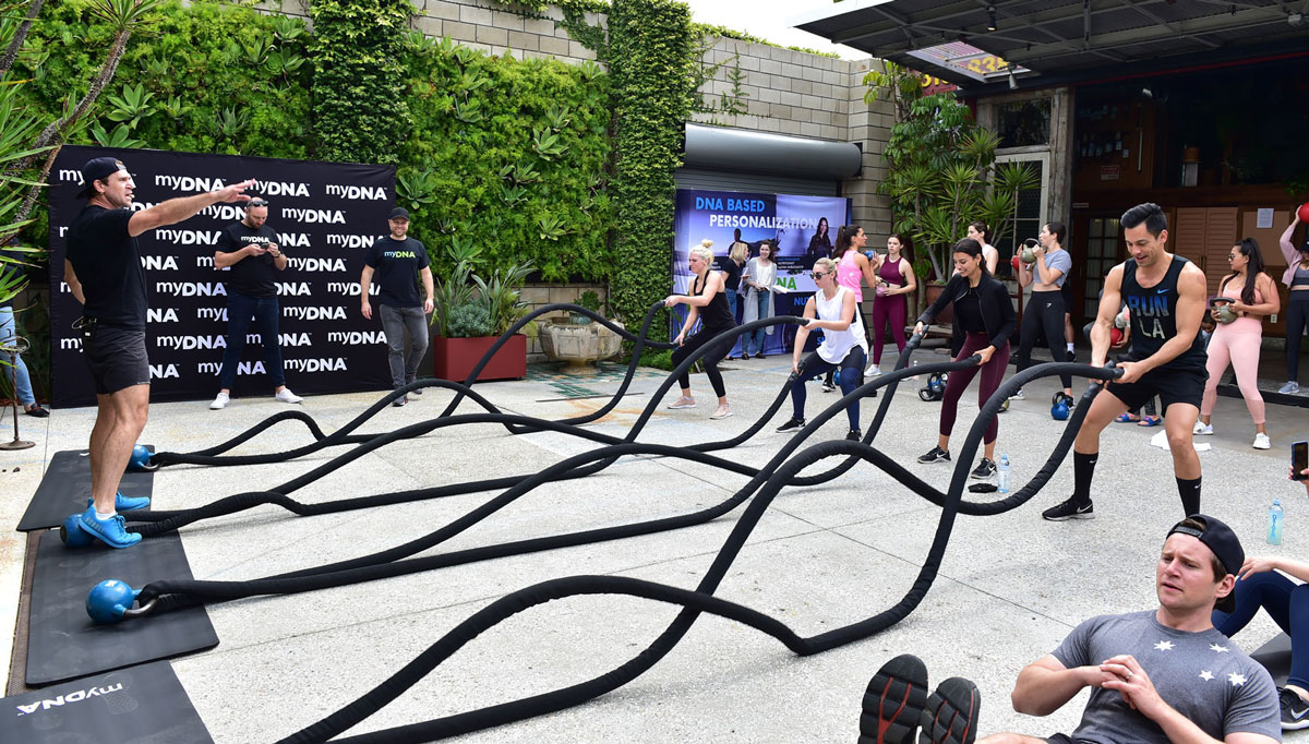 Luke Milton directing a rope-based workout at the myDNA US launch event