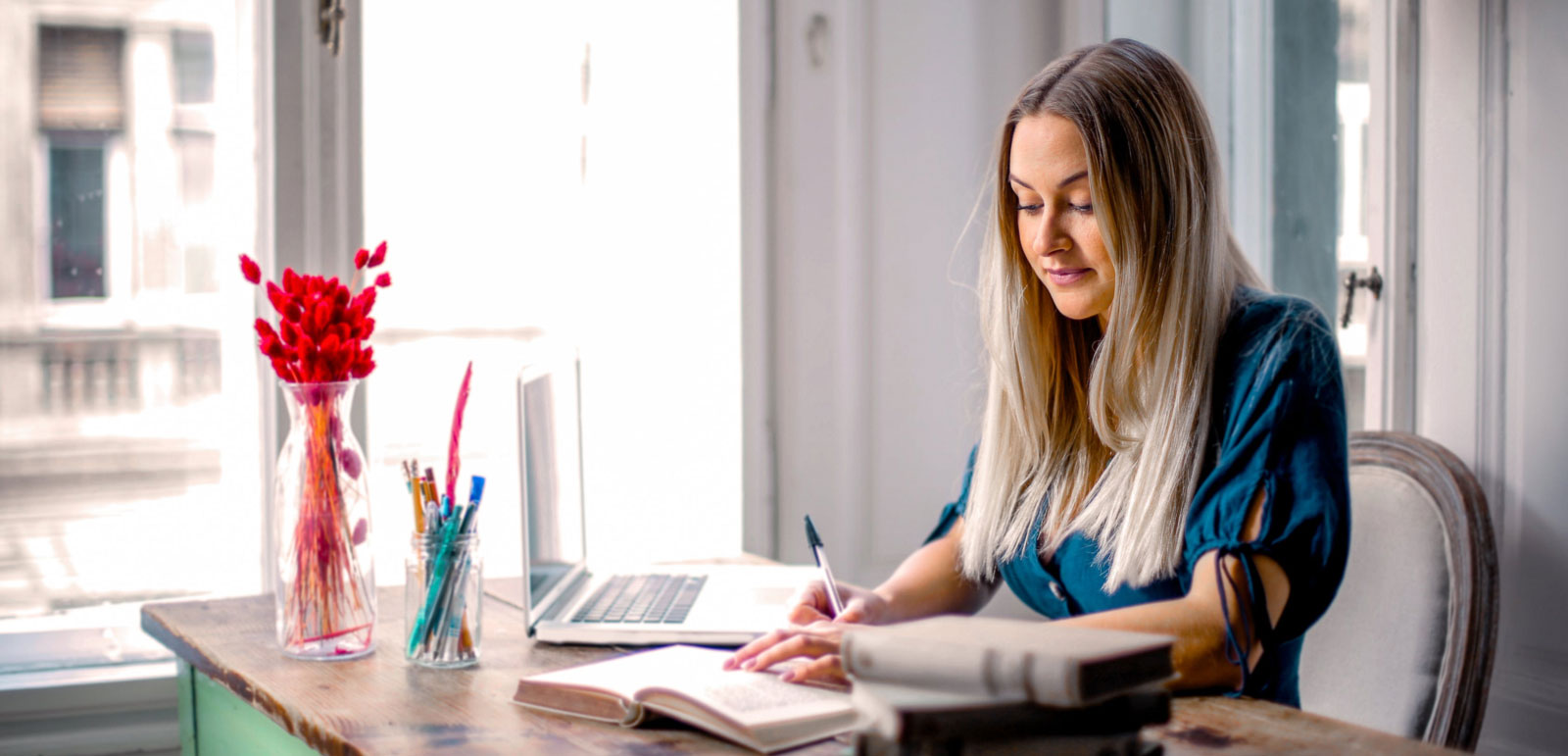 a woman working in solitude not distracted by kids