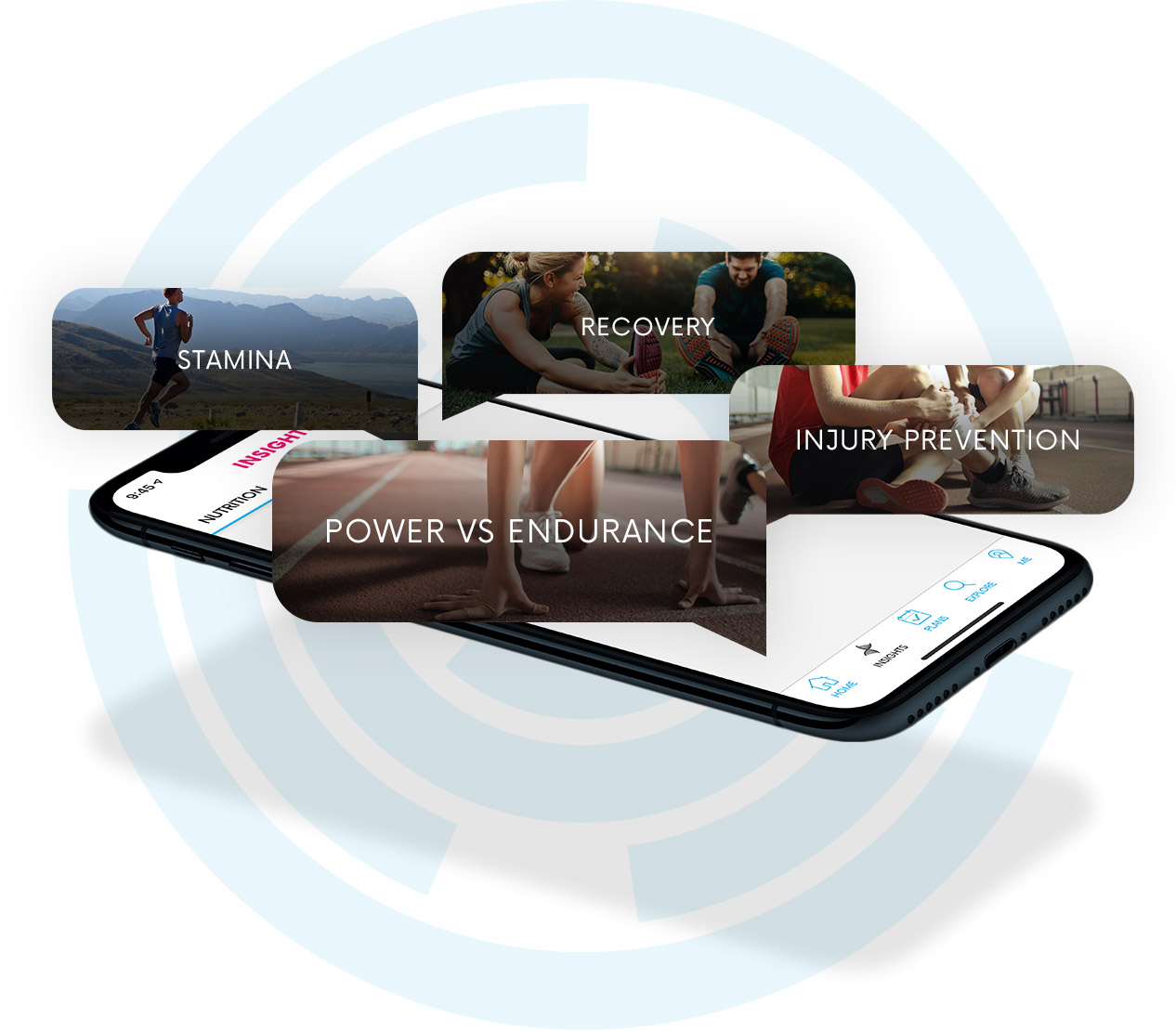 A phone showing fitness insights from the myDNA app