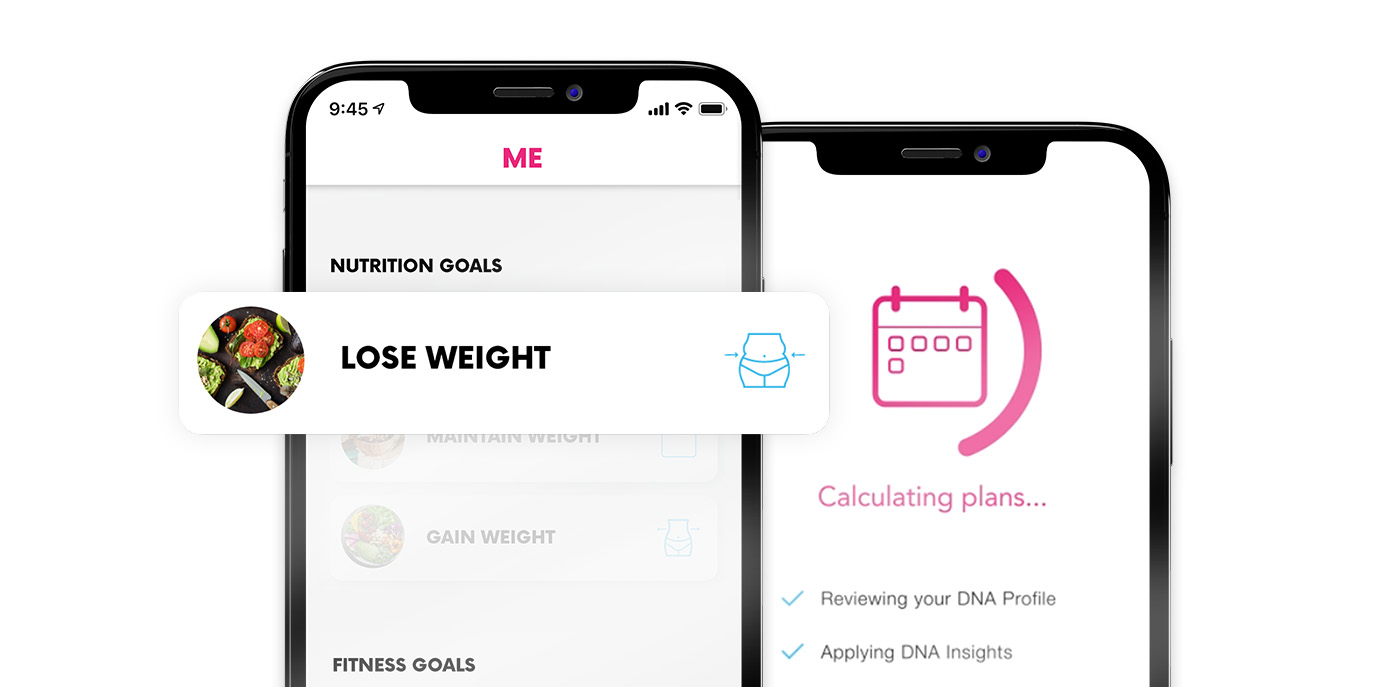 two screens showing goal selection in the myDNA Unlocked app