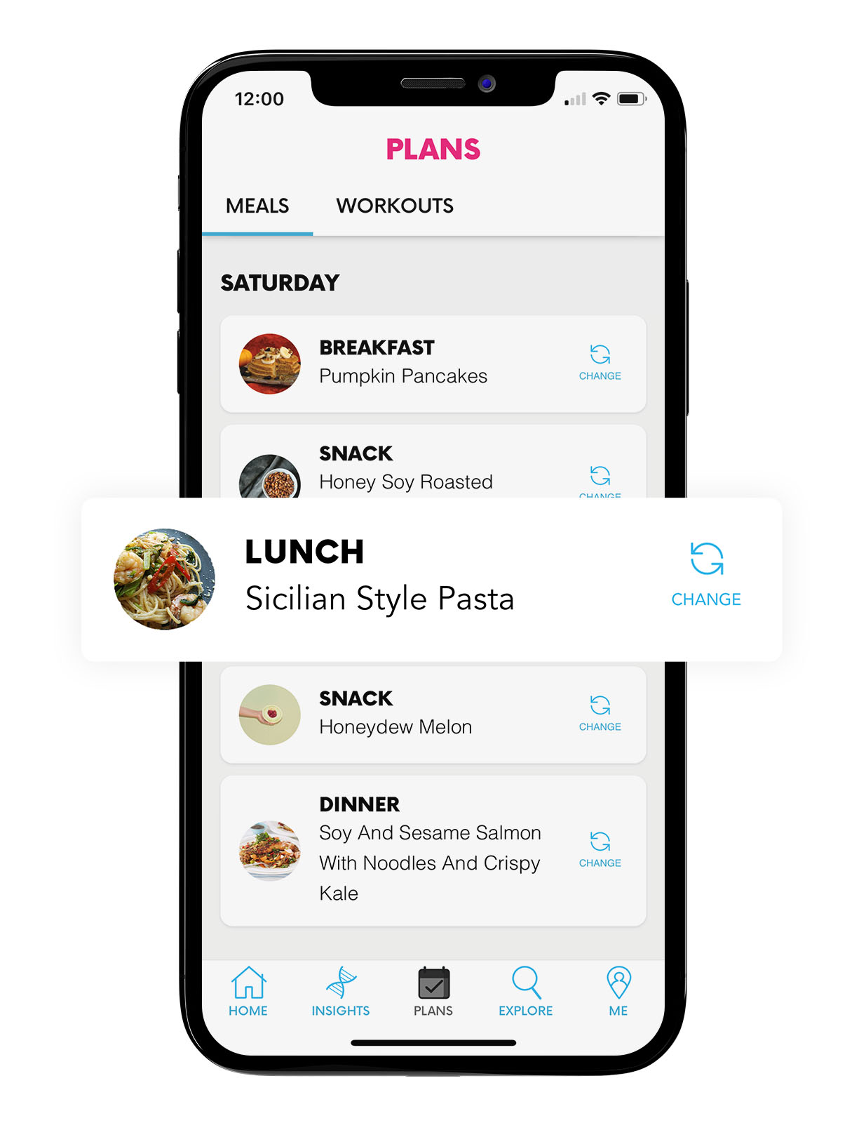 a smartphone showing a myDNA Meal Plan